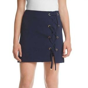 New Kensie Navy Crinkle Textured Lace-up Skirt